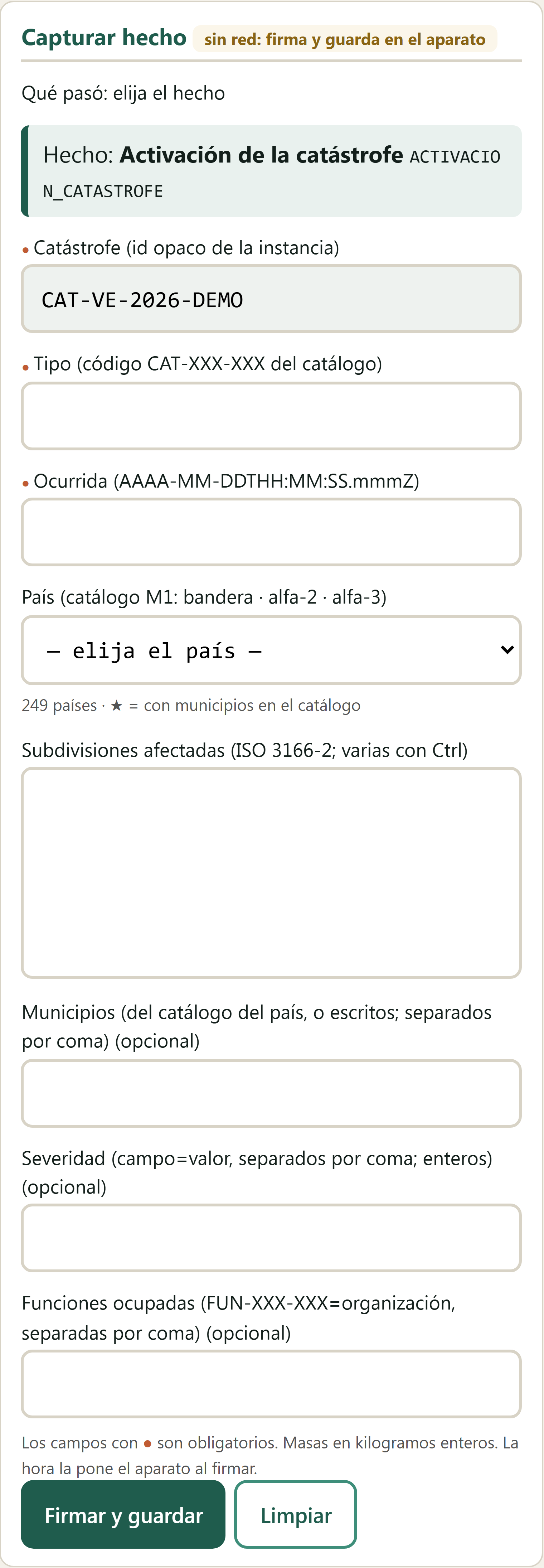 Formulario Activación de la catástrofe