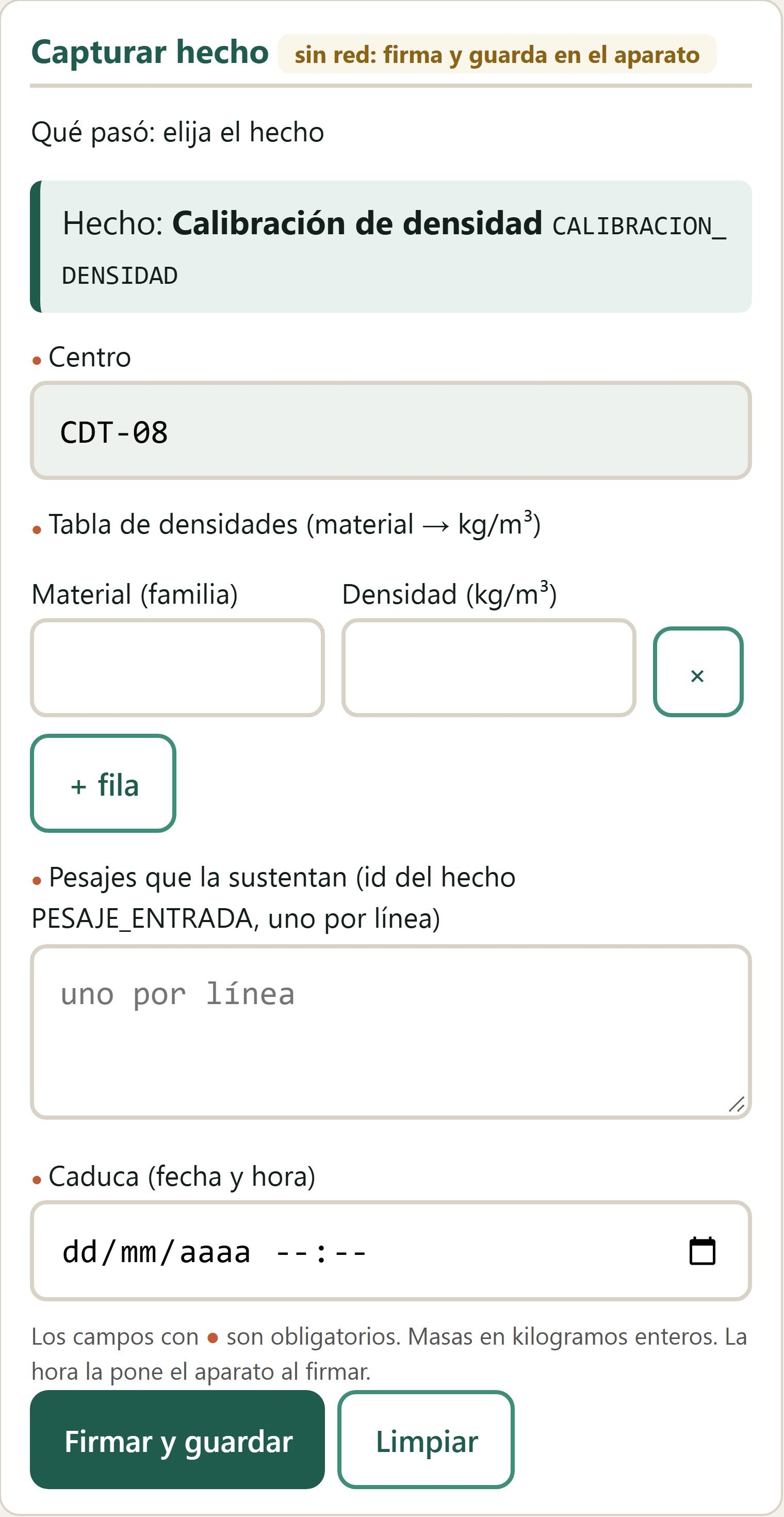 Formulario Calibración de densidad