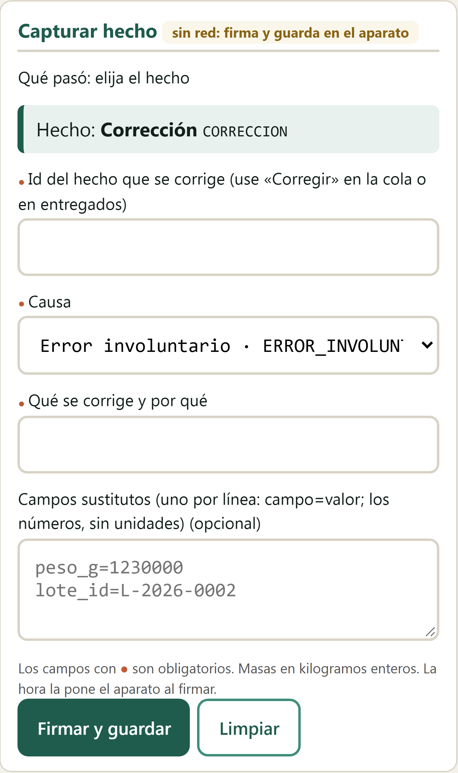 Formulario Corrección