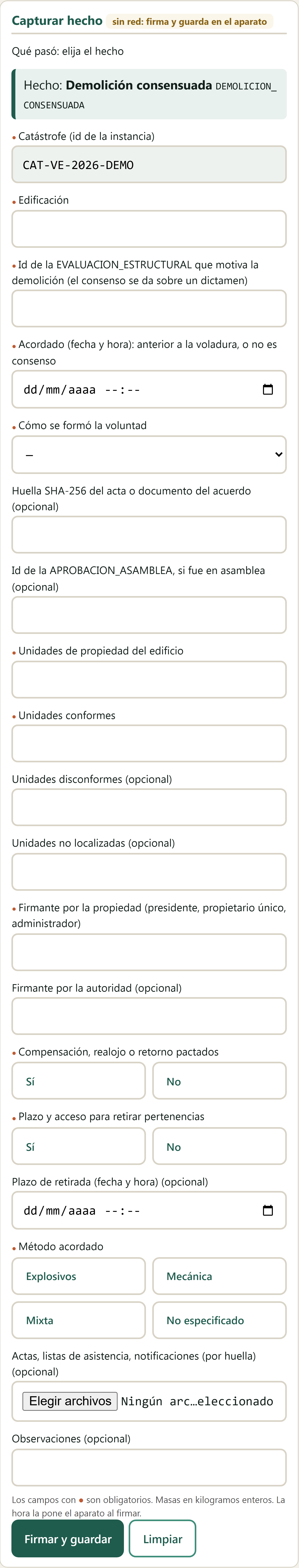 Formulario Demolición consensuada