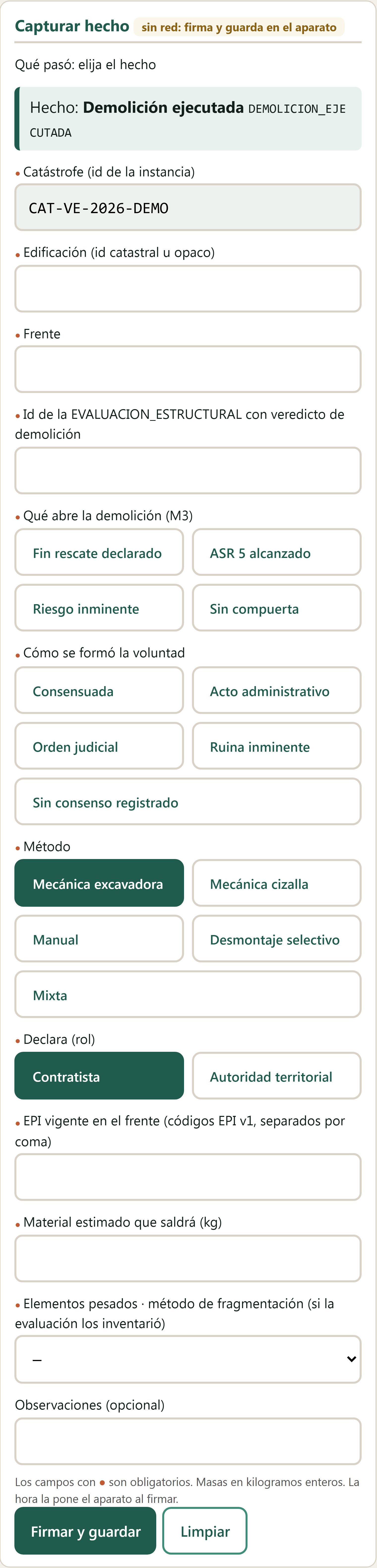 Formulario Demolición ejecutada en el terminal