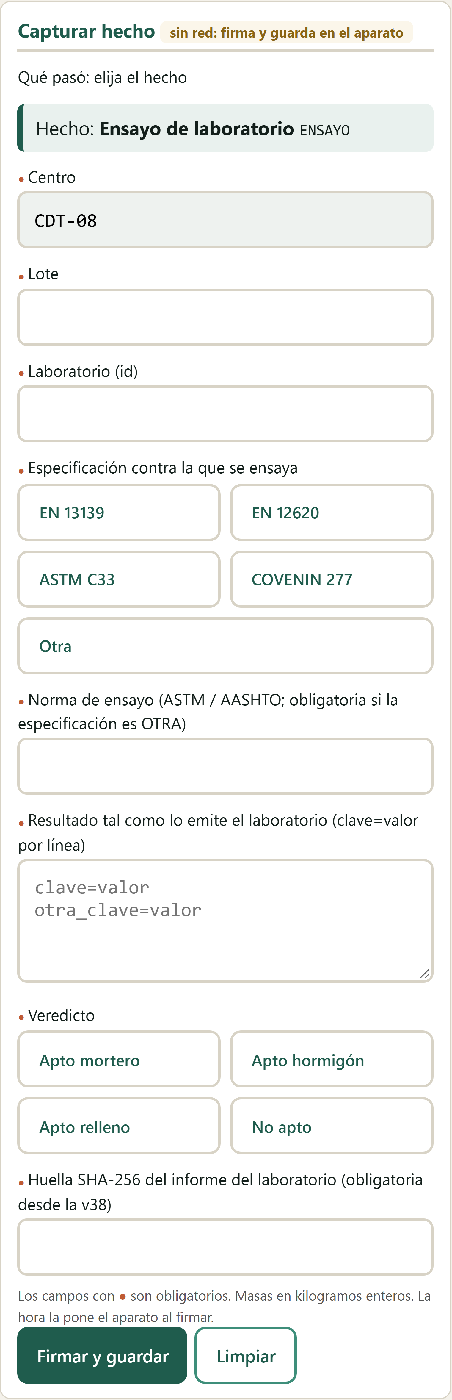 Formulario Ensayo de laboratorio