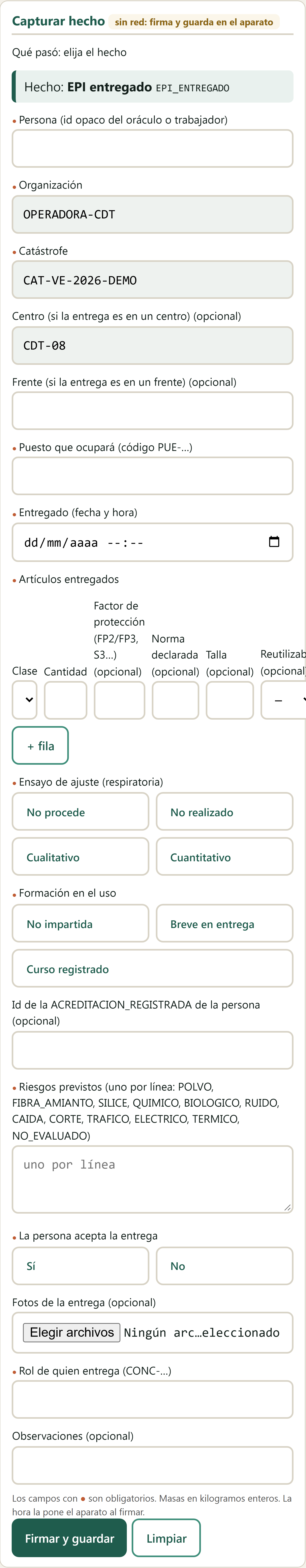 Formulario EPI entregado