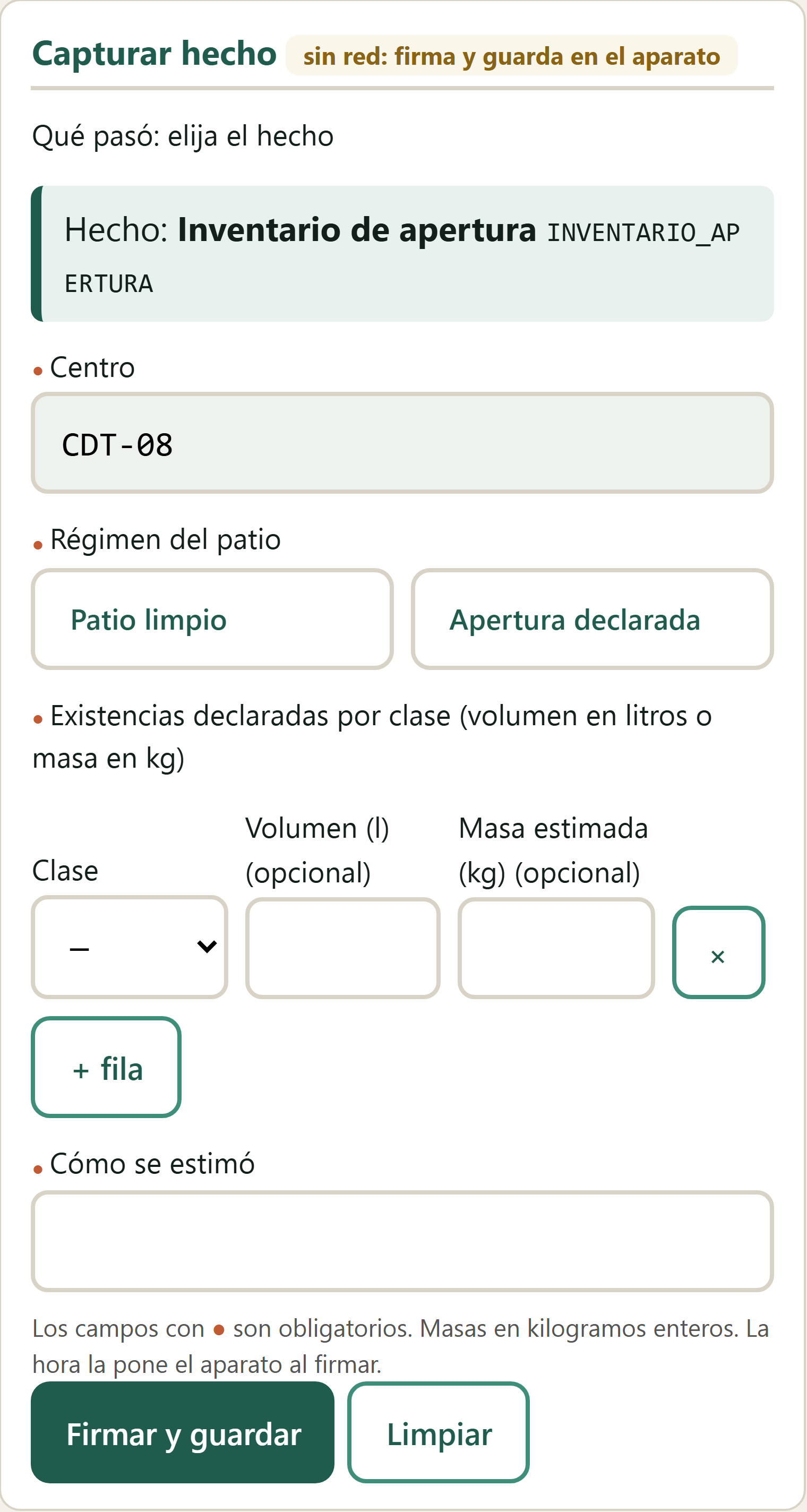 Formulario Inventario de apertura