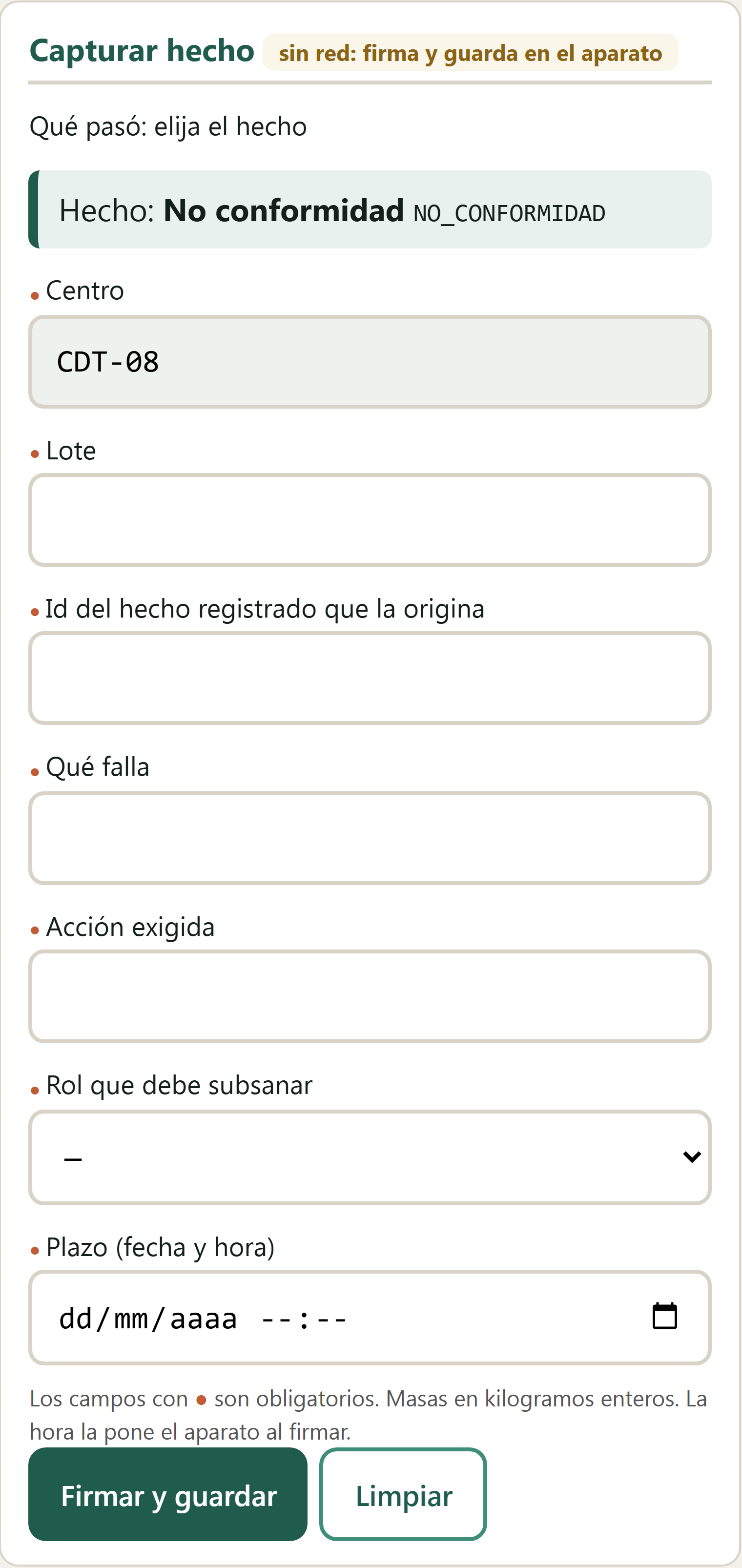 Formulario No conformidad