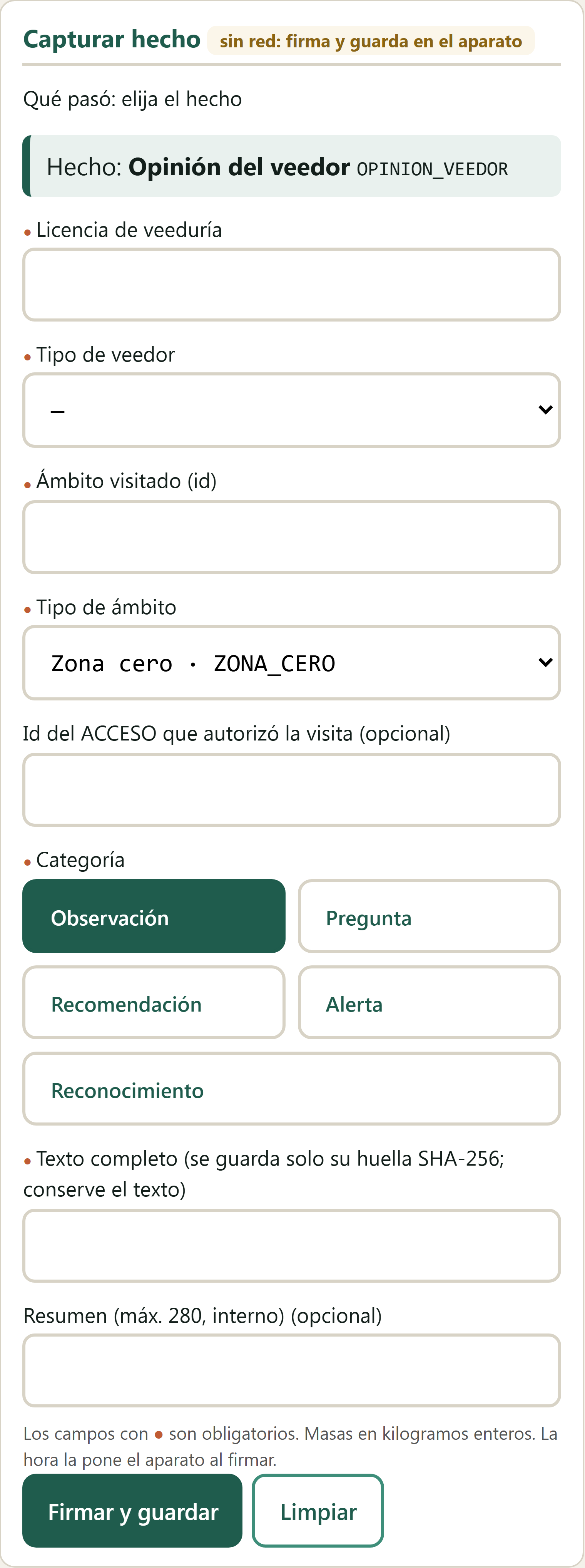 Formulario Opinión del veedor