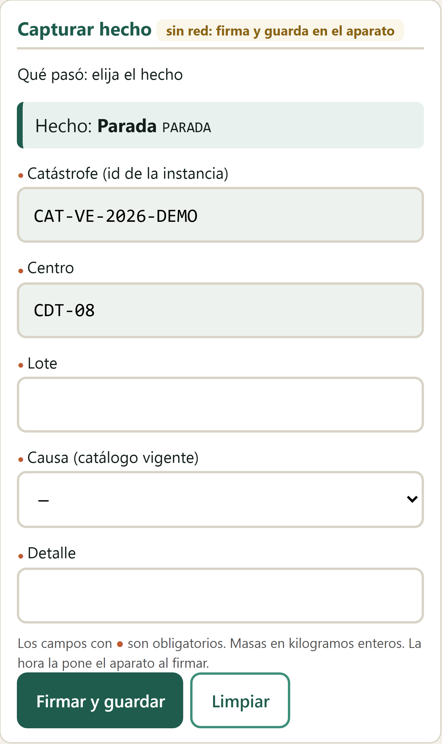 Formulario Parada