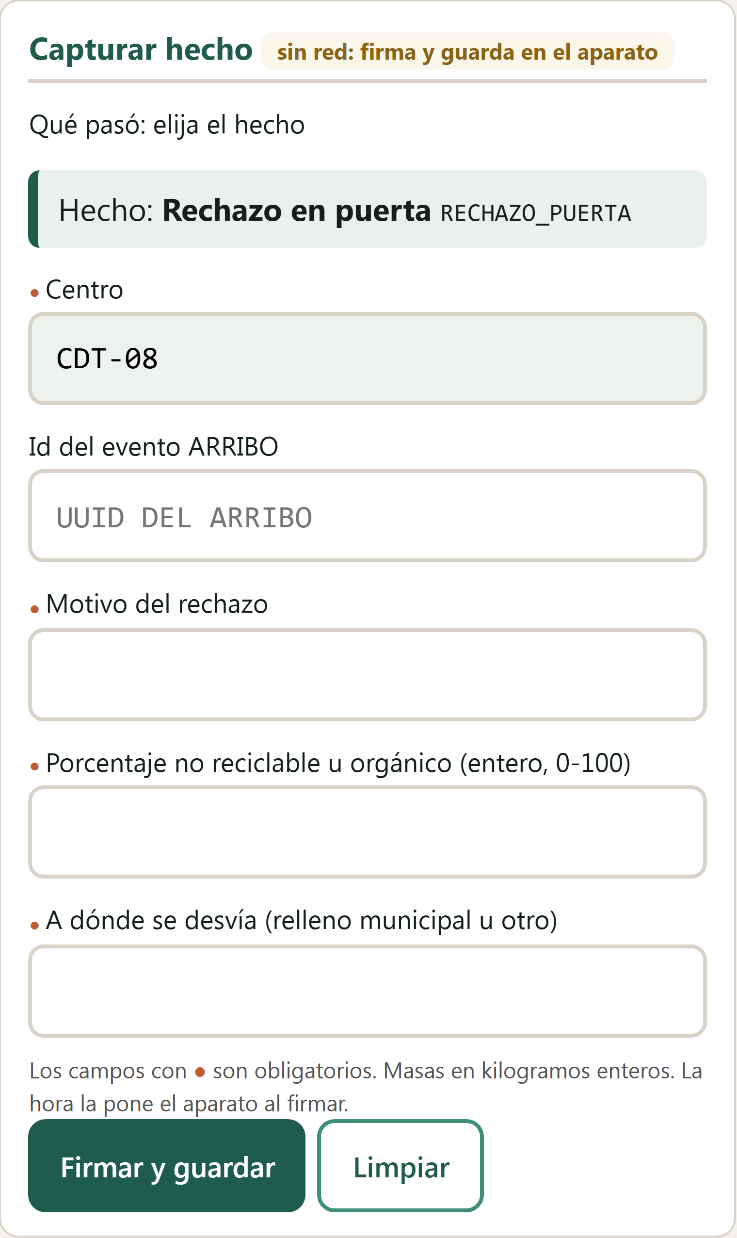 Formulario Rechazo en puerta