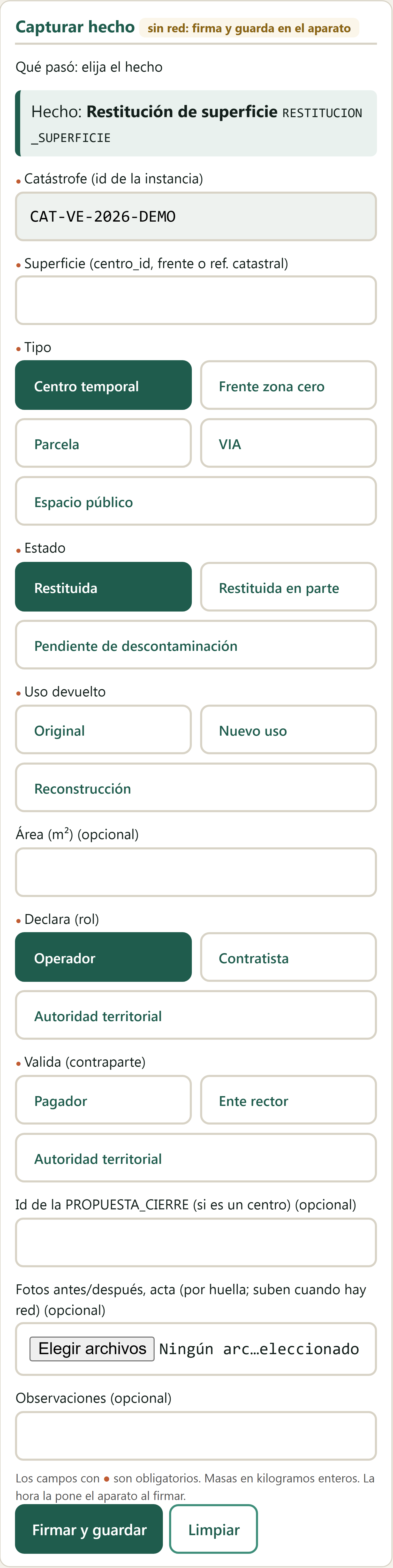 Formulario Restitución de superficie